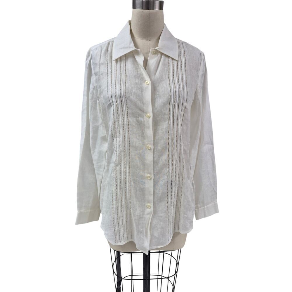 Linda Allard Ellen Tracy 100% White Linen Button Down Shirt Sz 6 S NWT $245